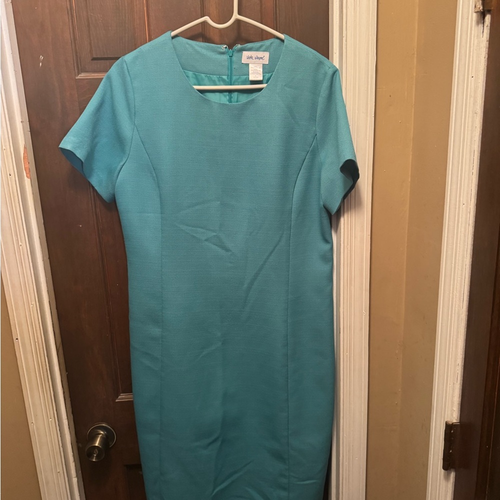 Womens Size 12 Vicki Wayne Teal Short Sleeve Dress